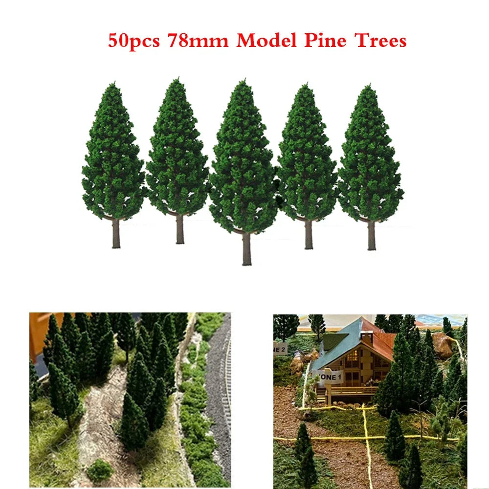 50pcs 3.07" Pine Trees for Train Railway Park Landscape Scenery