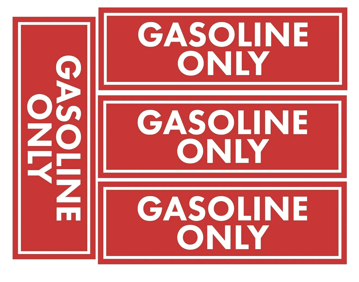 Set of 4 Gasoline Only Fuel Caution Warning Decals for Universal Use