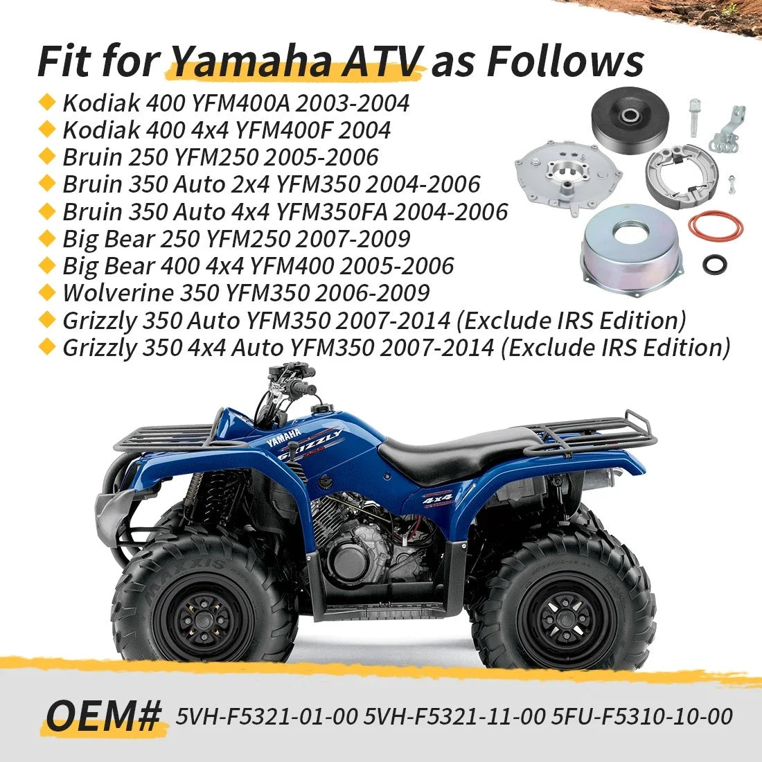 Rear Brake Plate Cover Seal Kit for Yamaha Bruin 250 350 (2000–2006)