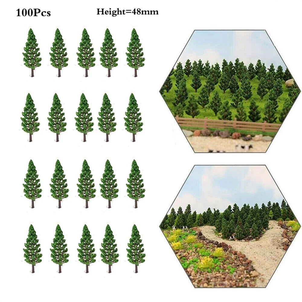 100Pcs 1.88" Mini Pine Trees for Train Railroad Landscape Garden