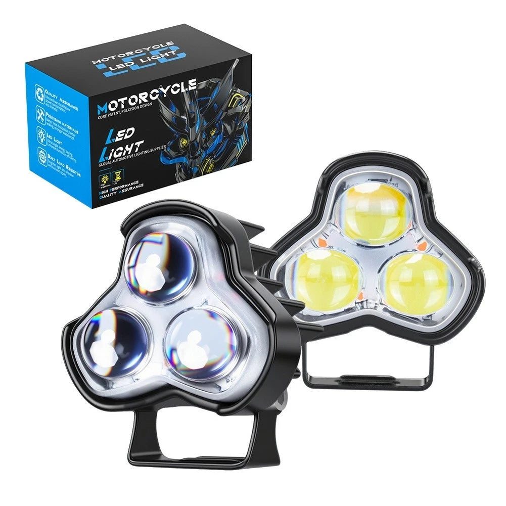 Motorcycle LED Spotlight White Yellow Dual Color High Brightness 1700LM Light
