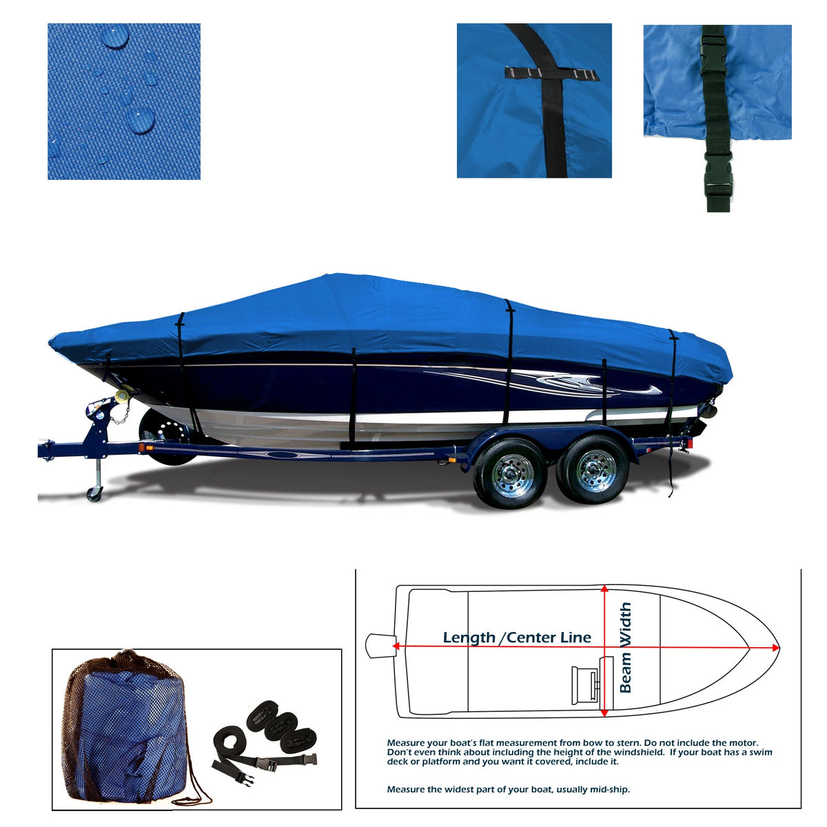 Advantage 30 Victory Trailerable Performance Jet Boat Cover Blue 600D Waterproof
