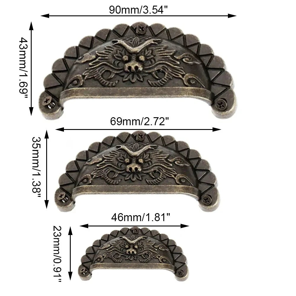 Set of 4 Antique Bronze Dragon Pattern Drawer Shell Knobs