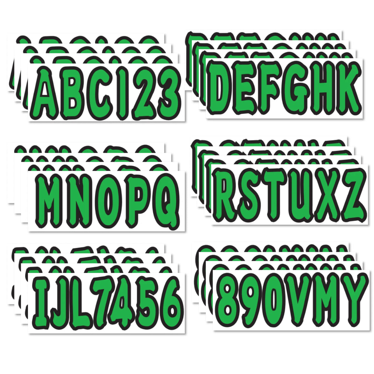 Set of 4 3" Boat Registration Decals A-Z Letters and 0-9 Numbers Green