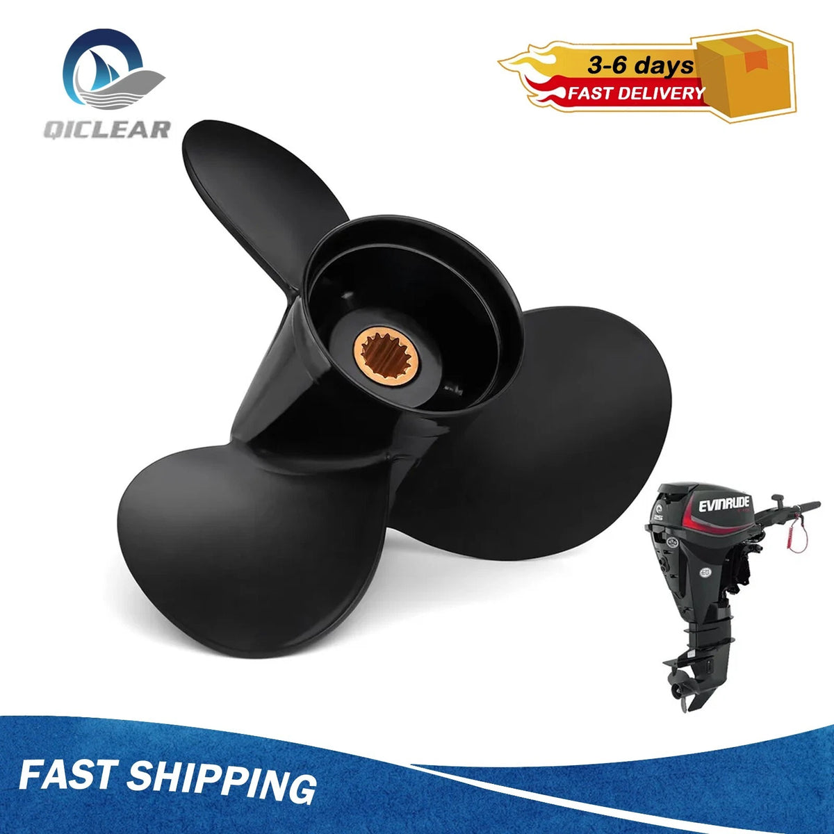 10 1/2 X 11 Boat Propeller for Evinrude 15-35HP 14 Spline Tooth No.765049,RH