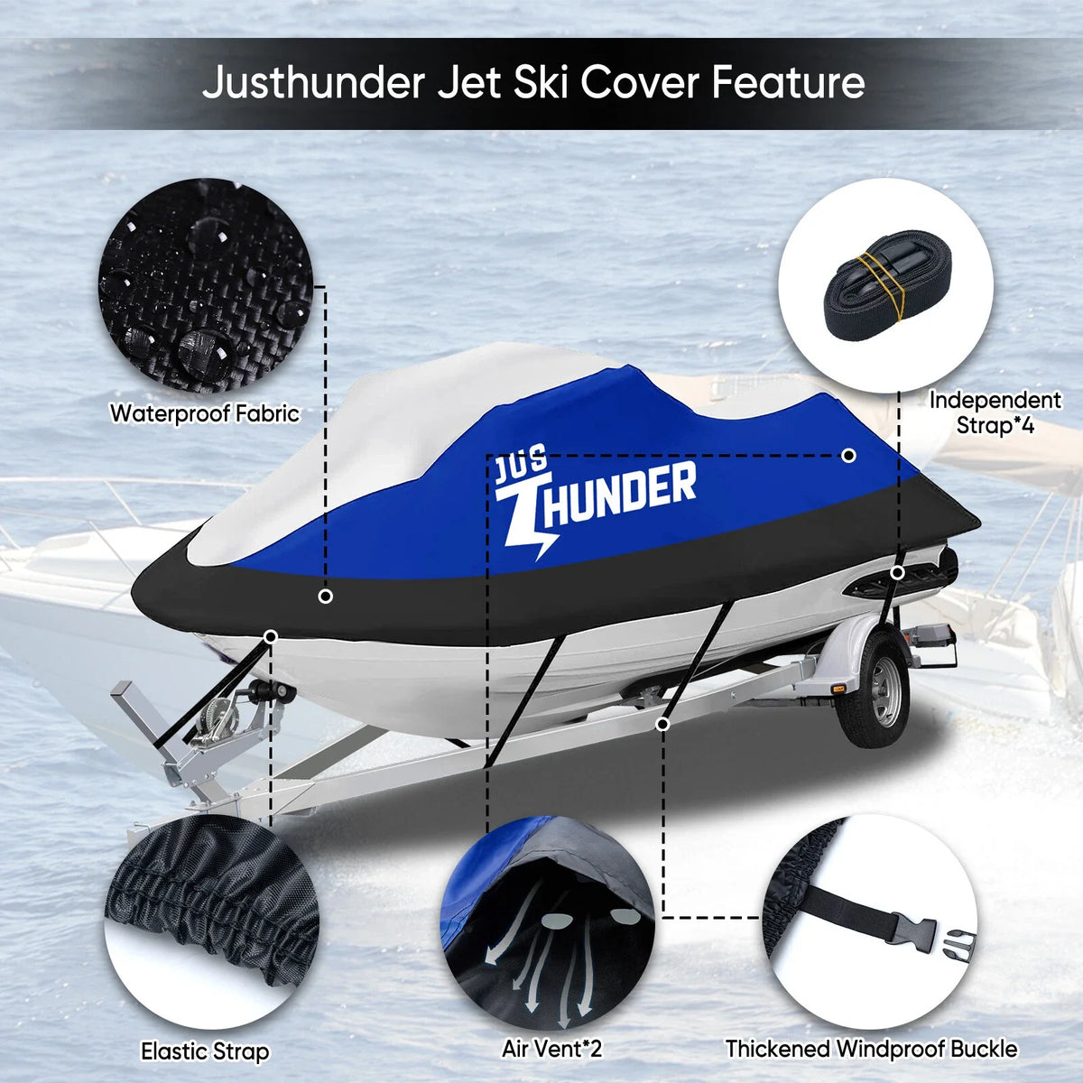Trailerable Jet Ski Waterproof Cover for Jet Ski (120"-135")