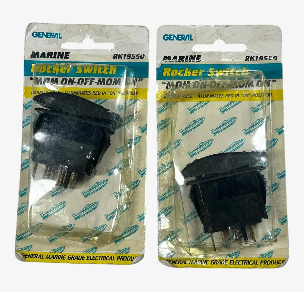 General Marine RK19550, "mom On-Off-Mom On" 2 Pole Rocker Switch - 2 Pack