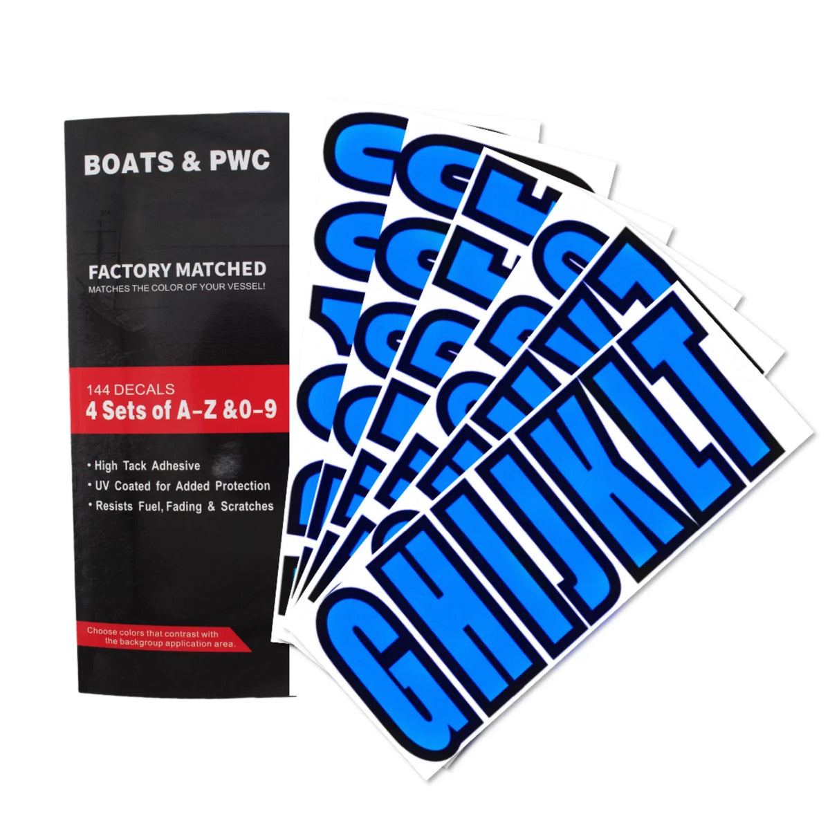 Set of 4 Custom 3" Blue Boat Registration Numbers & Letters Stickers