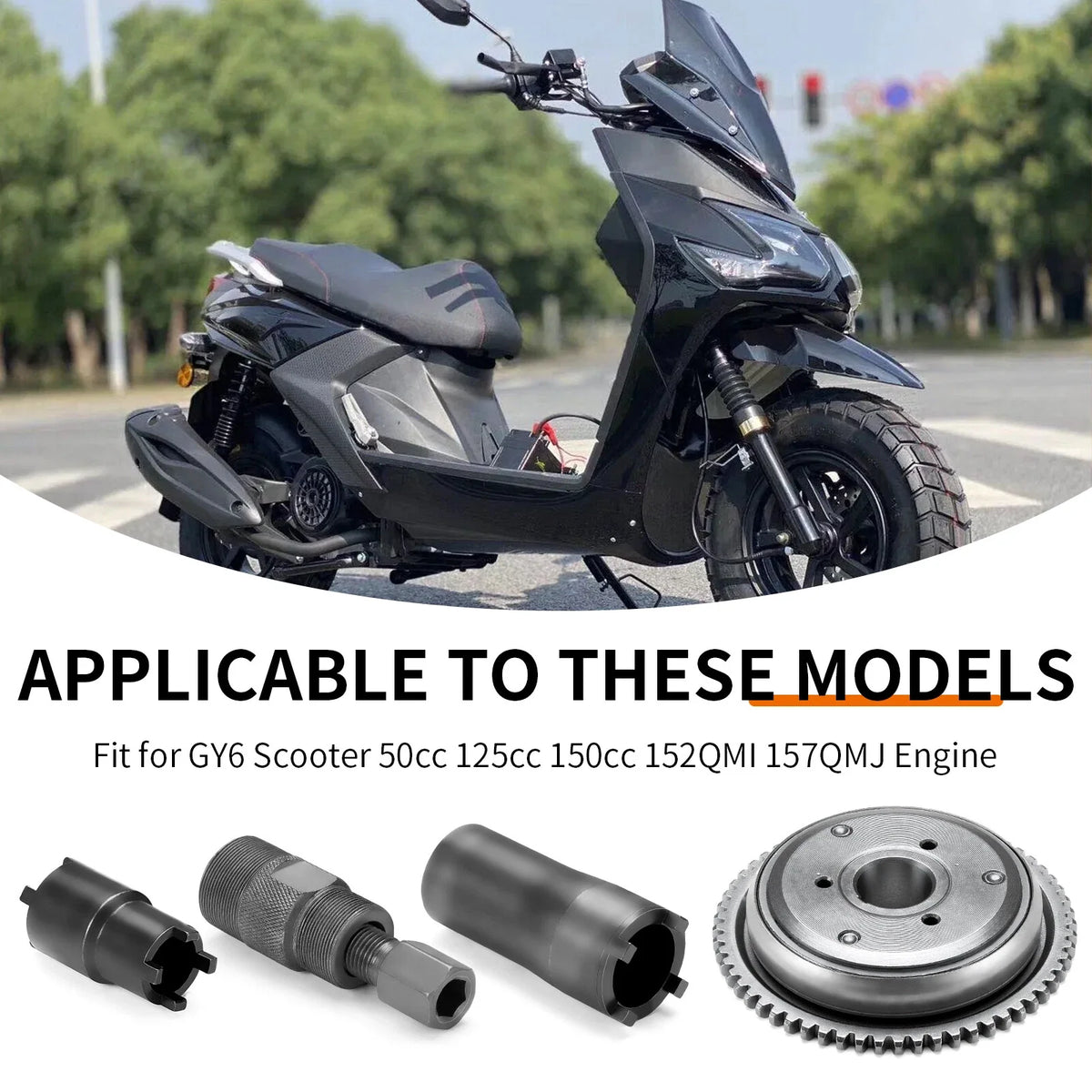 Magneto Flywheel Puller Tool & Starter Clutch for GY6 Scooter (125cc, 150cc, 152QMI)