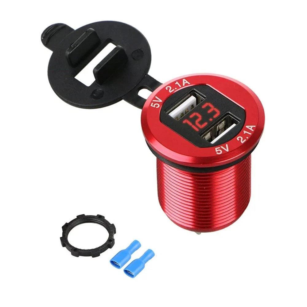 Dual USB Charger Adapter for Car Cigarette Lighter Socket with LED Display (12-24V)