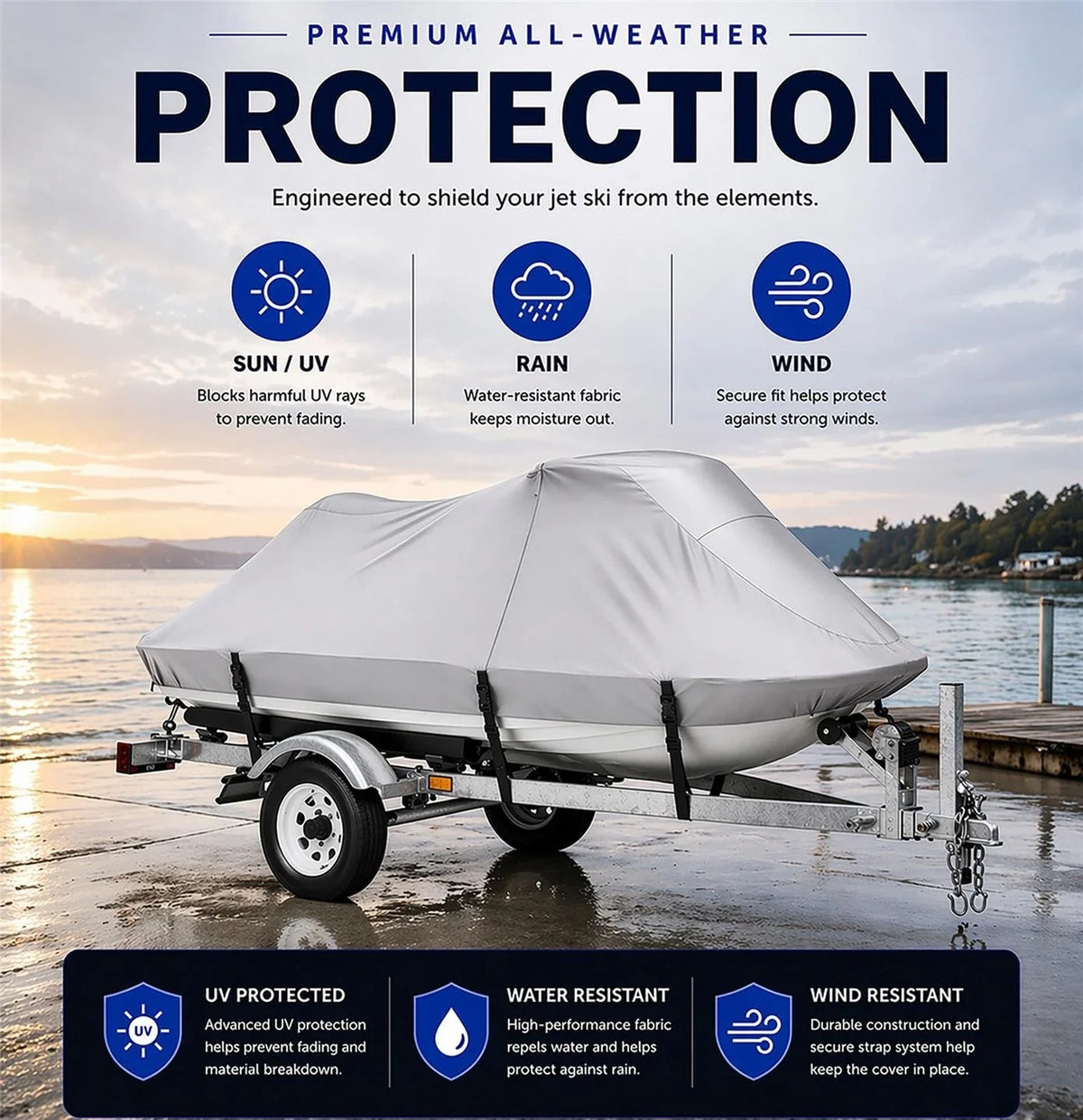 420D UV Reflective Jet Ski Cover for Bombardier Sea Doo GTX 155 (2010–2017)
