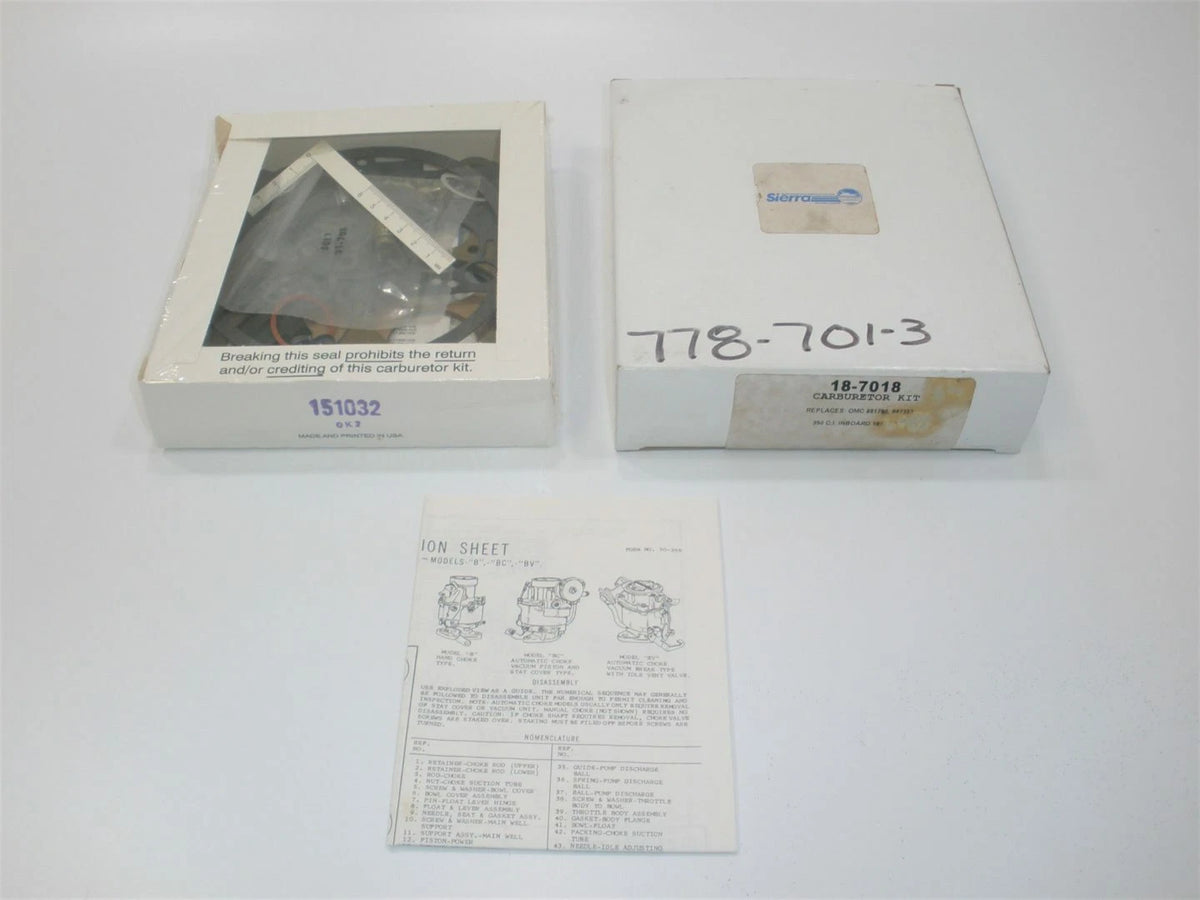 Sierra 18-7018 OMC 1977-78 305/350ci Rochester Quadrajet Engine Carburetor Kit