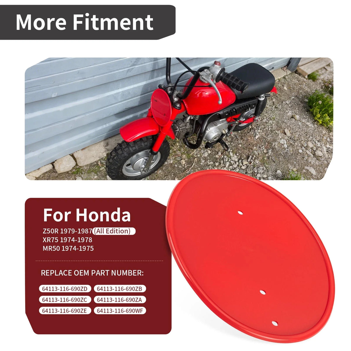 Red Number Plate for Honda Z50 Z50R (1979–1987)
