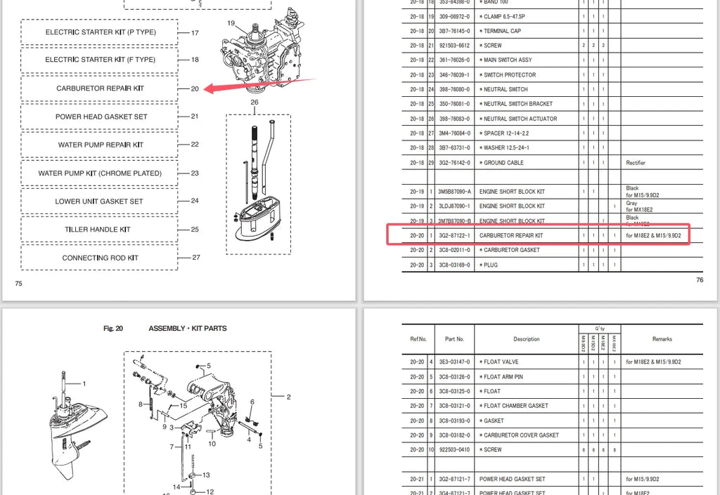 Carburetor Repair Kit for Tohatsu Mercury 9.9HP-18HP 2T (3G2-87122-1, 803826A1)