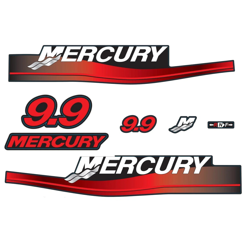 Outboard Motor Decals for Mercury 9.9hp (1999–2006) w/ M Domed Sticker