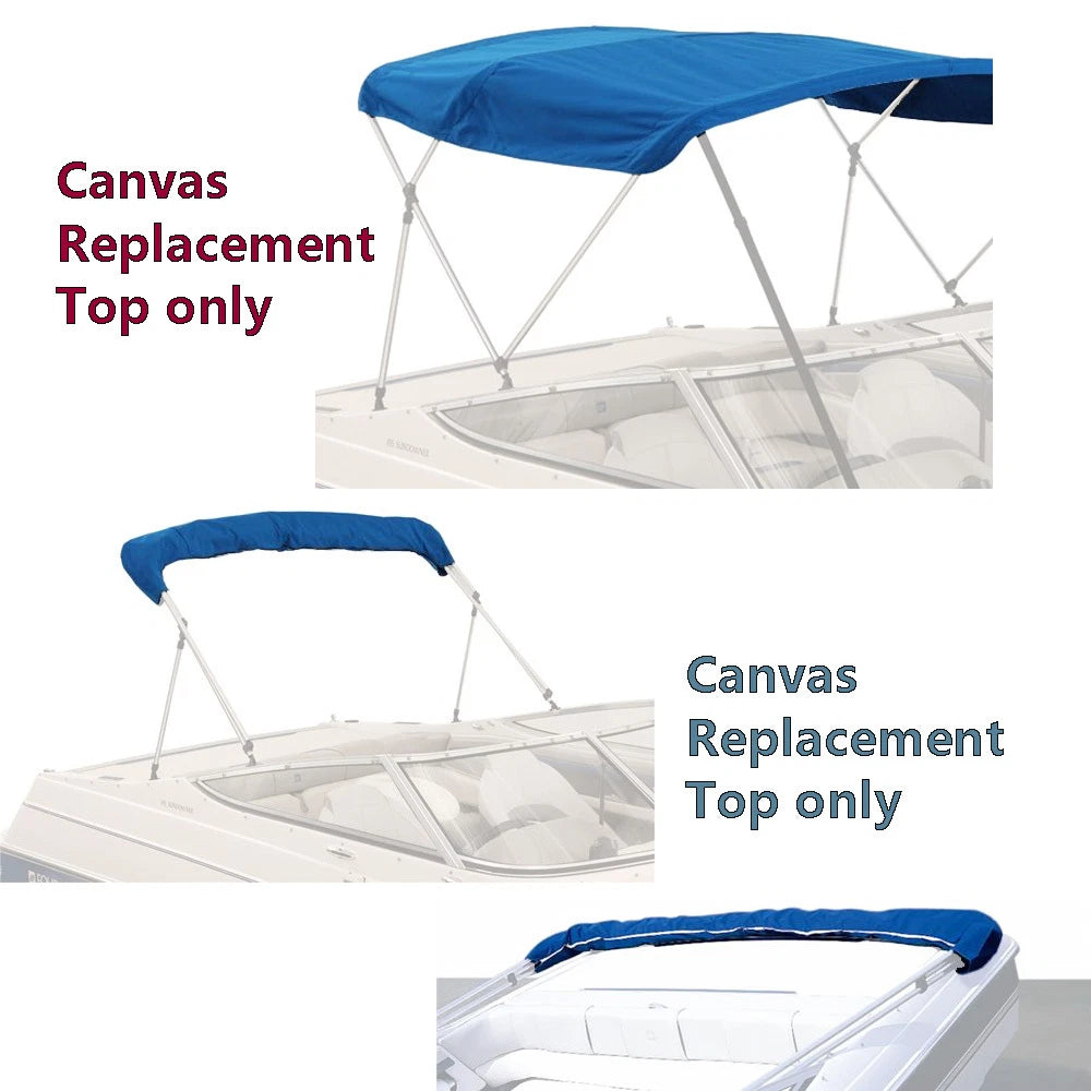 BIMINI TOP BOAT COVER CANVAS FABRIC BLUE with BOOT FITS 3 BOW 72"L 54"H 73"-78"W