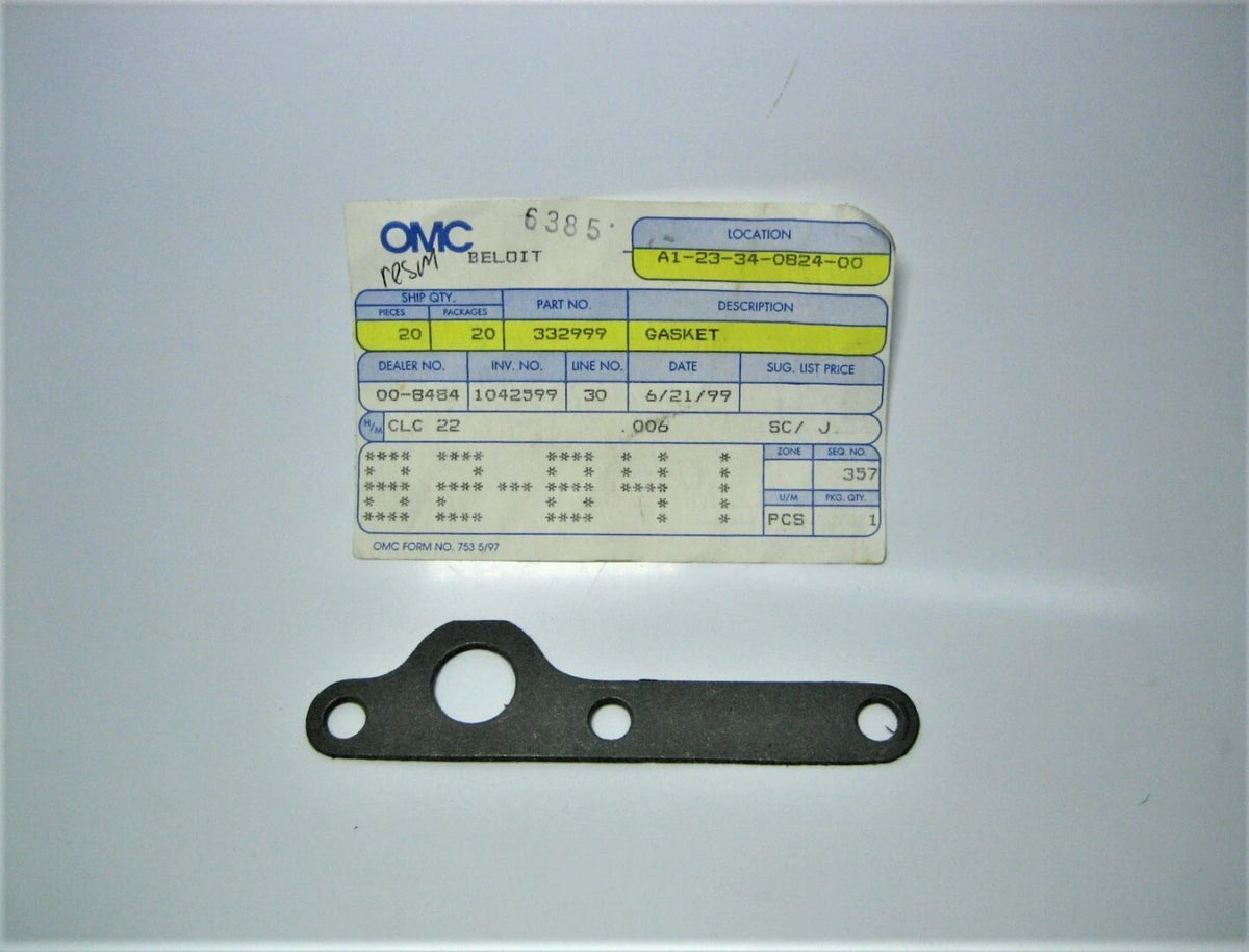 OMC 332999 OEM Evinrude Johnson 120-130HP Water Tube to Megaphone Gasket