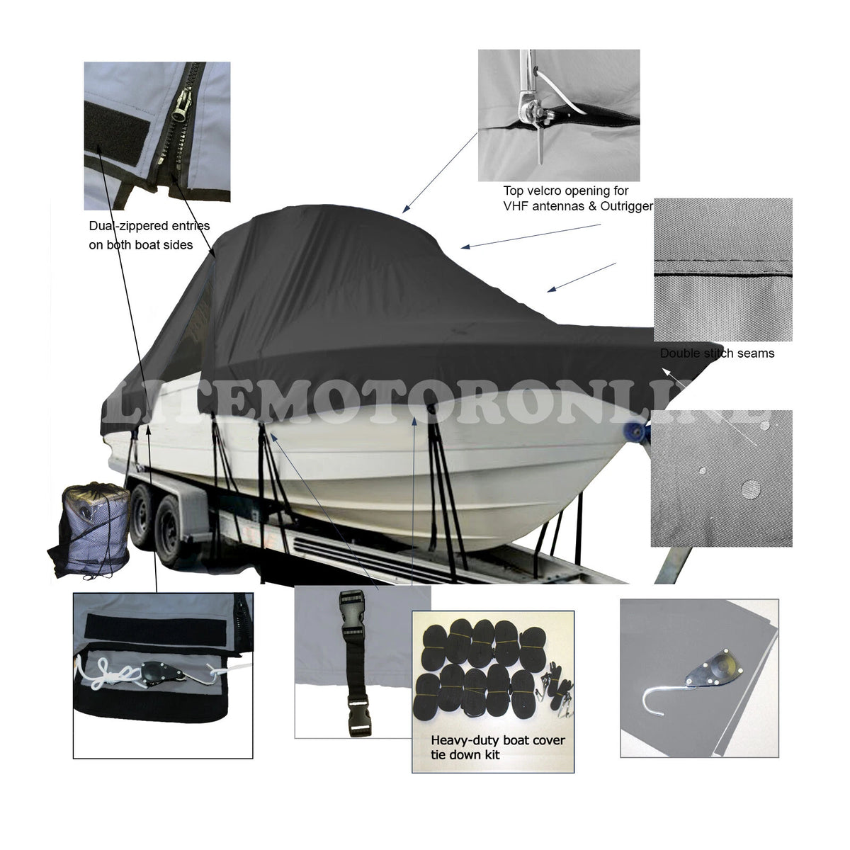 Venture Marine 27 Open Center Console T-Top Hard-Top Fishing Boat Cover Black