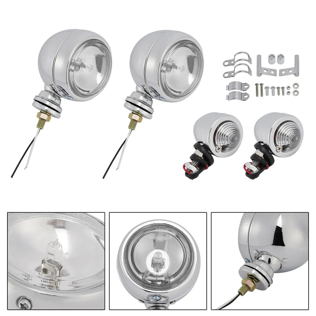 D19 Motorcycle Spotlight Headlight Fog Beam Chrome for Motorcycle Scooter
