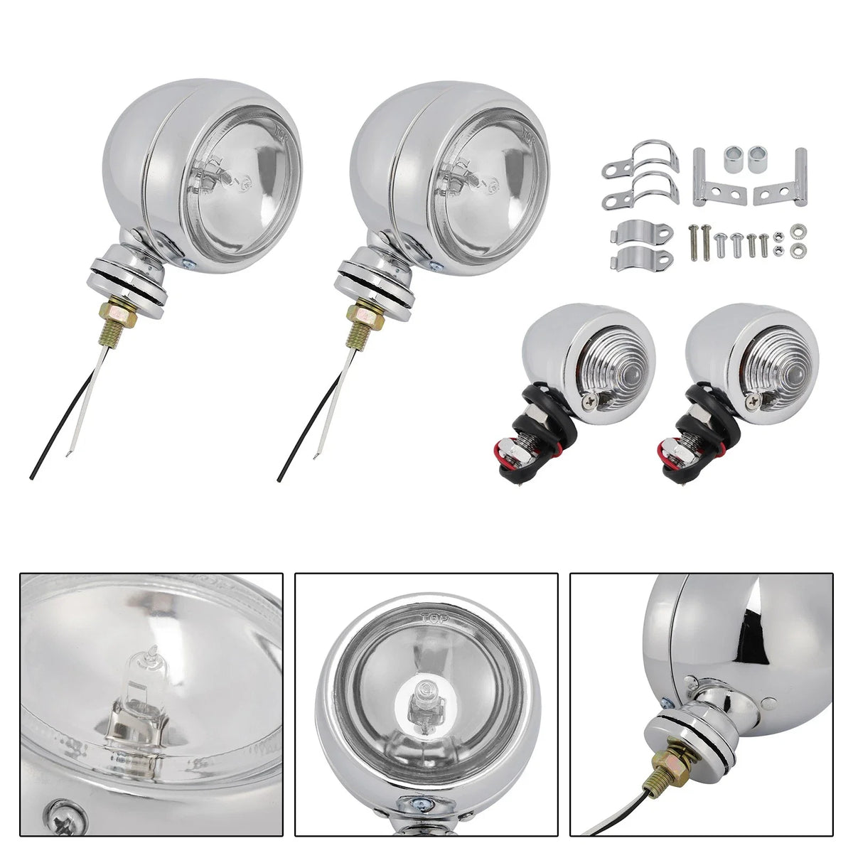 D19 Motorcycle Spotlight Headlight Fog Beam Chrome for Motorcycle Scooter