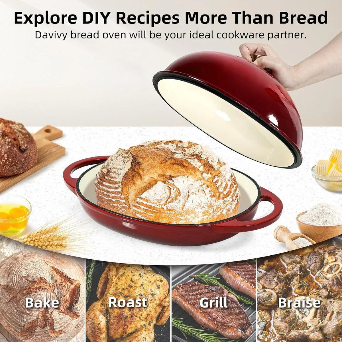 6QT Enameled Dutch Oven for Bread Baking