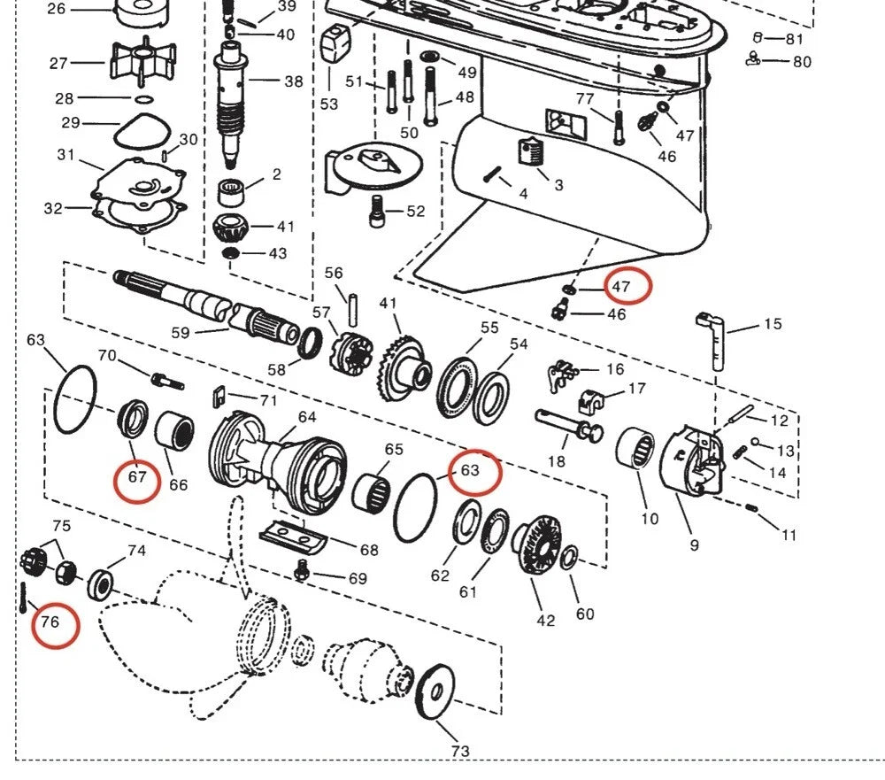 Lower Gearcase Seal Kit for Evinrude Johnson V4/V6 (341281, 0769270)