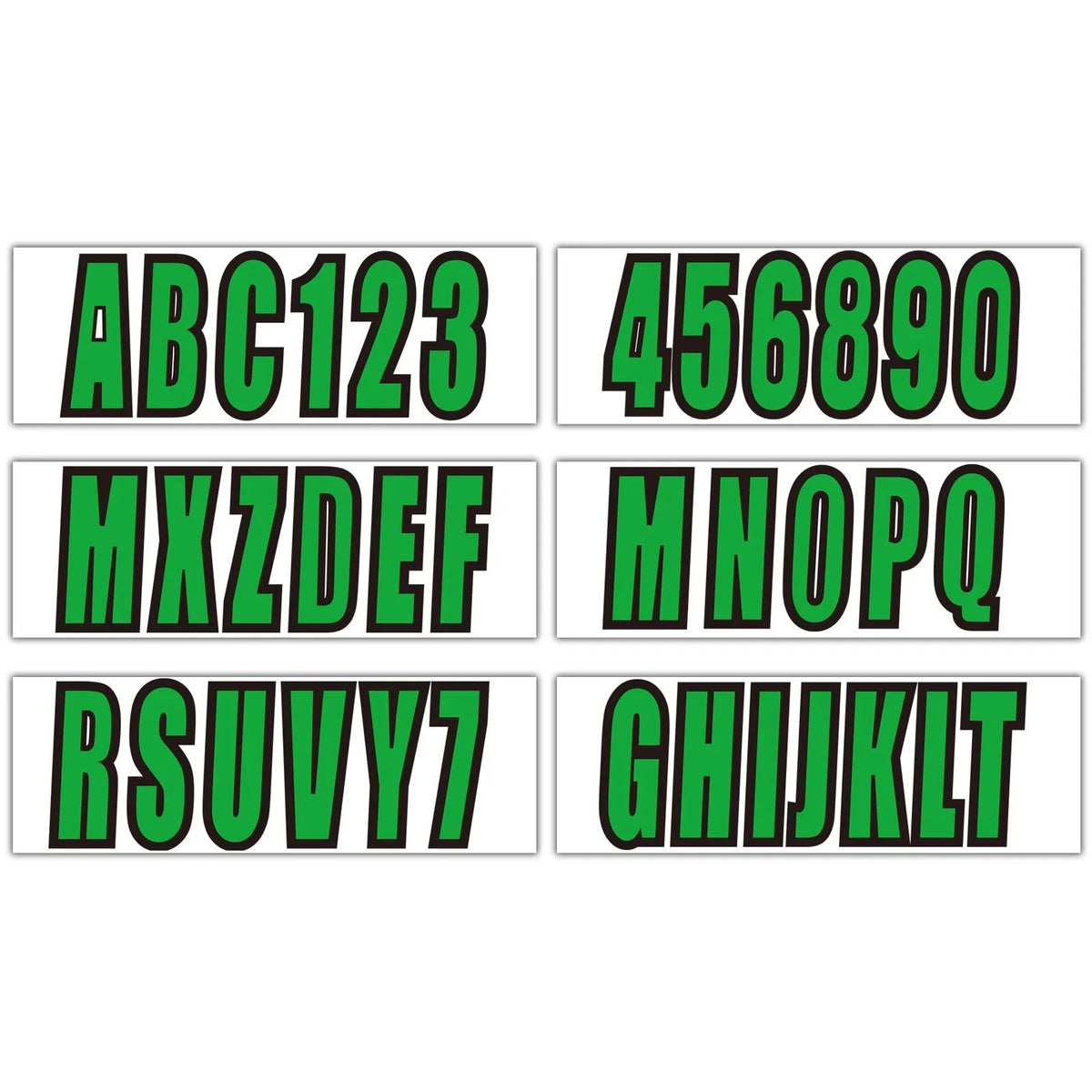 Set of 4 Green Boat Registration Numbers & Letters Marine Vinyl Decals