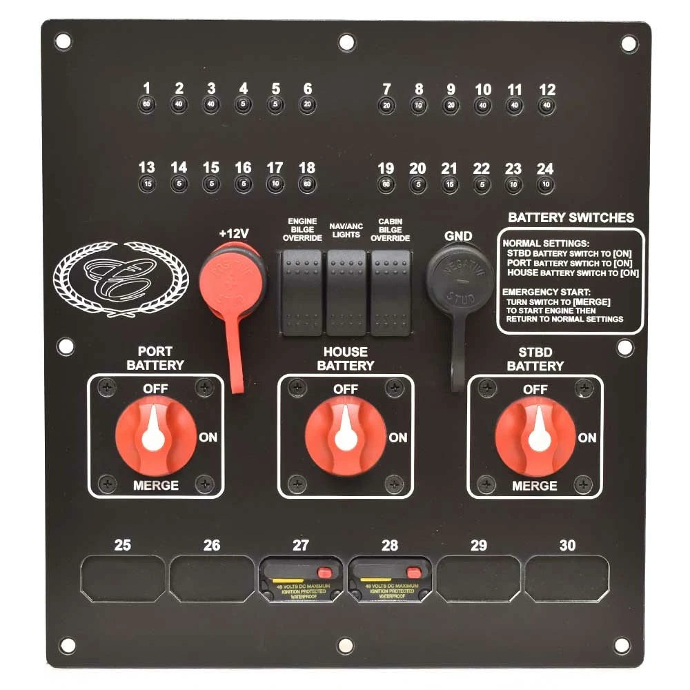 Cobalt Boat Battery Switch Panel 415413 - with Breakers Black Aluminum