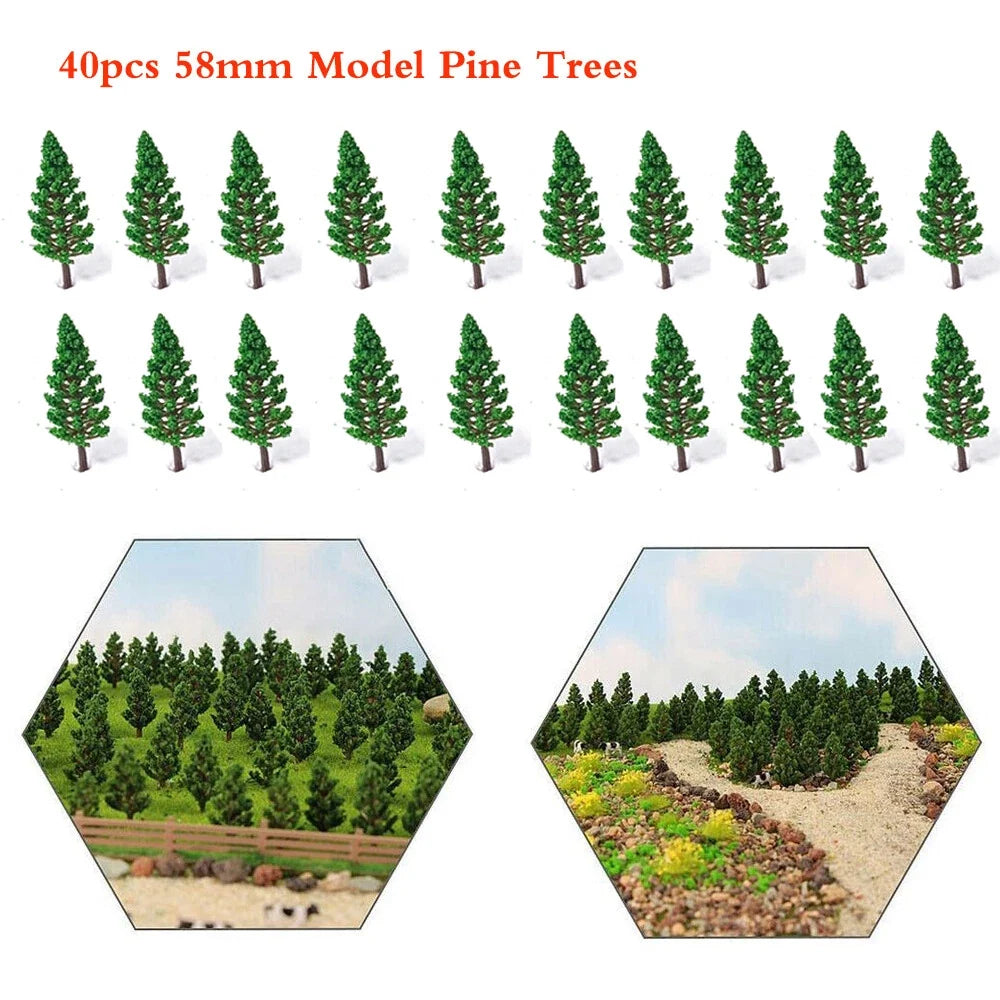 40pcs Model Pine Trees for HO OO Scale Train Railroad Landscape (58mm)