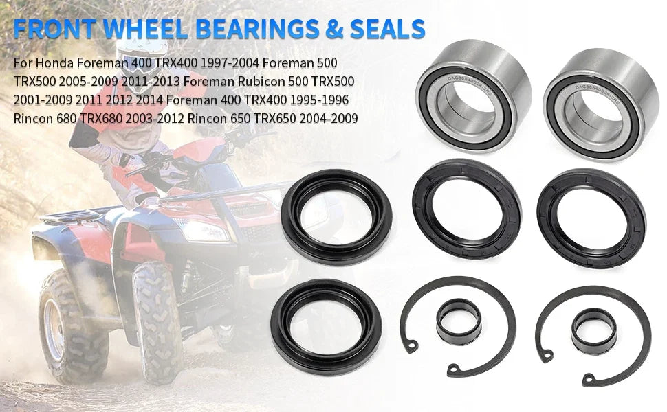 Front Wheel Bearing & Seal for Honda Foreman 400 450 500 Rubicon Rincon 650 680 (2000–2023)