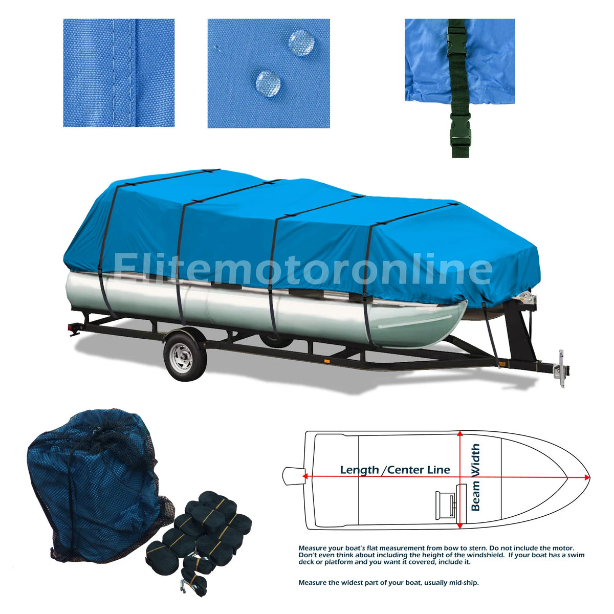 Tahoe Blue Ridge 20' Weather Proof Trailerable Pontoon Boat Cover 600D Durable