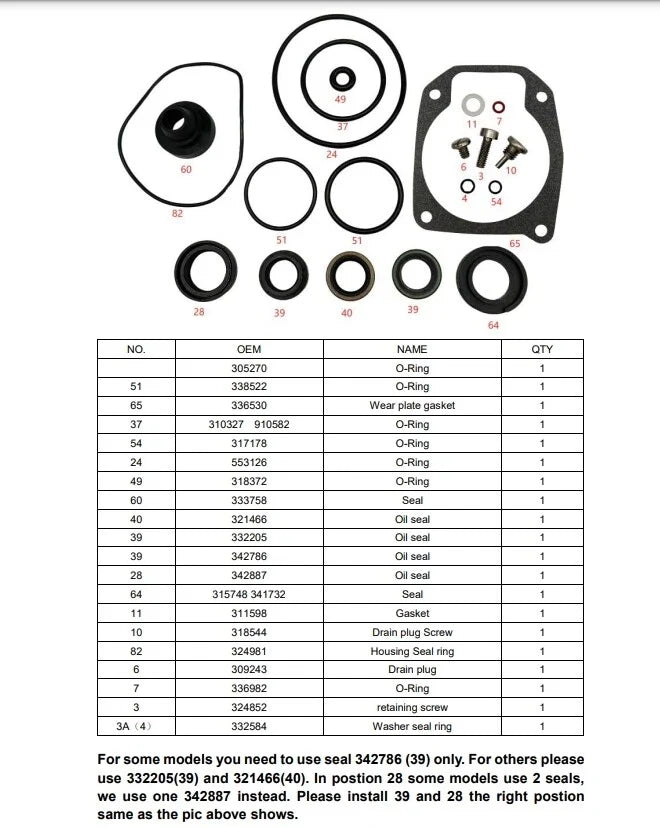 Lower Unit Gearcase Seal Kit for Johnson Evinrude 25-50 Hp (433550, 18-2694)