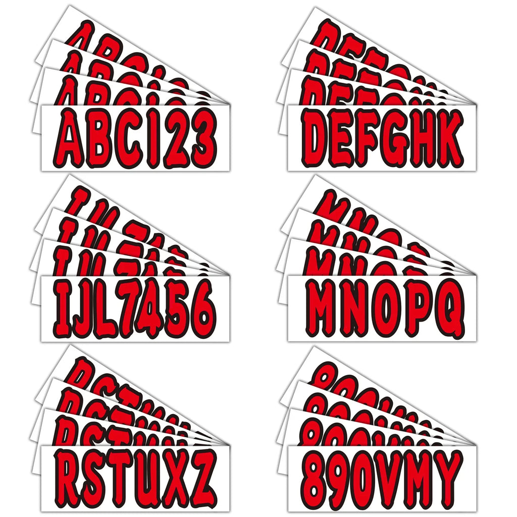 Set of 4 Custom Boat Registration Numbers Decal Stickers A-Z 0-9 Red