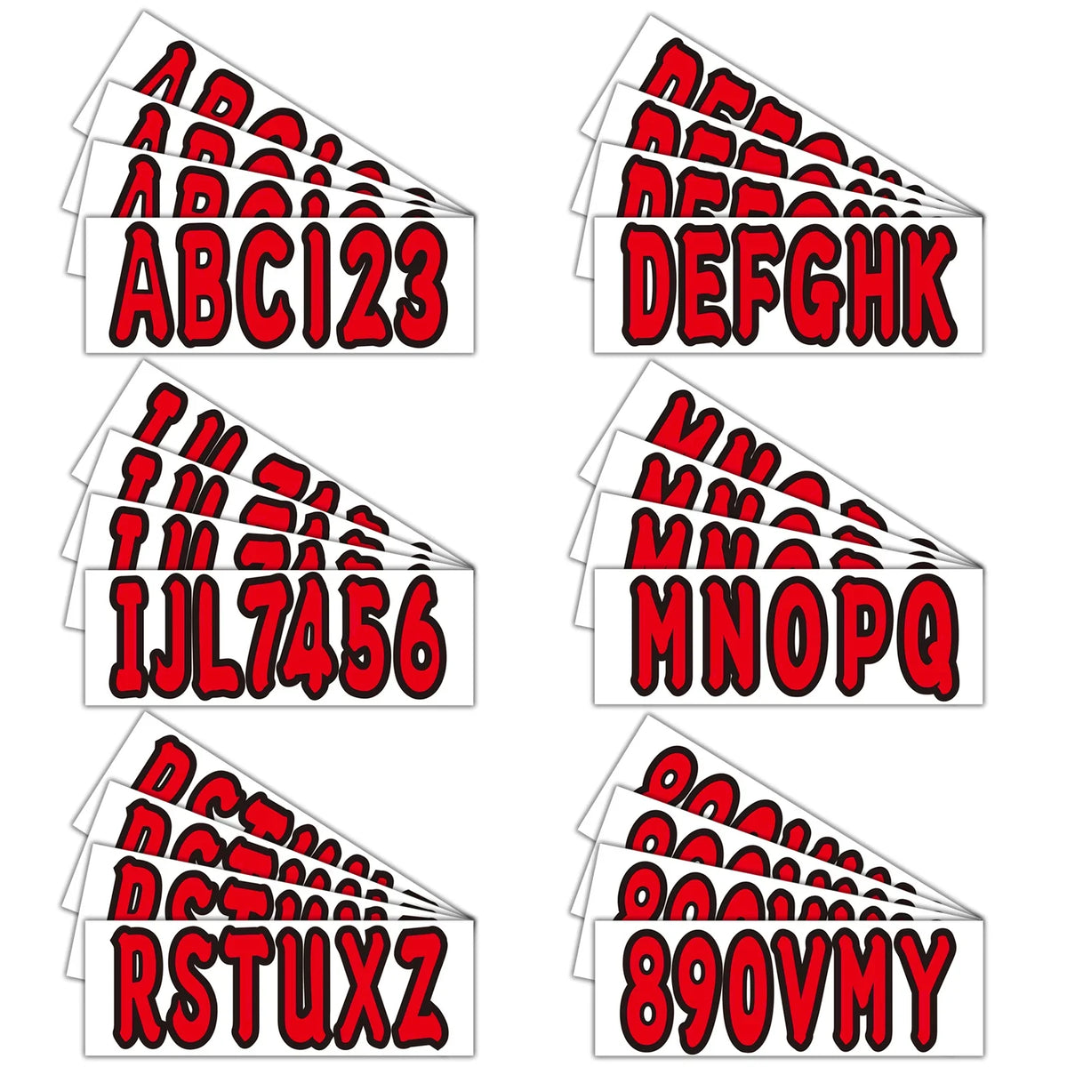 Set of 4 Custom Boat Registration Numbers Decal Stickers A-Z 0-9 Red