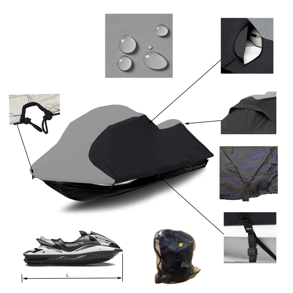 Storage Cover for Sea Doo Jet Ski RX/RX DI/RXX (2000–2003) Gray/Black