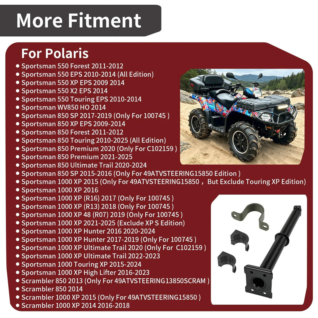 Steering Post Shaft Stem & Bushing for Polaris Scrambler XP 850 1000 (2013–2020)