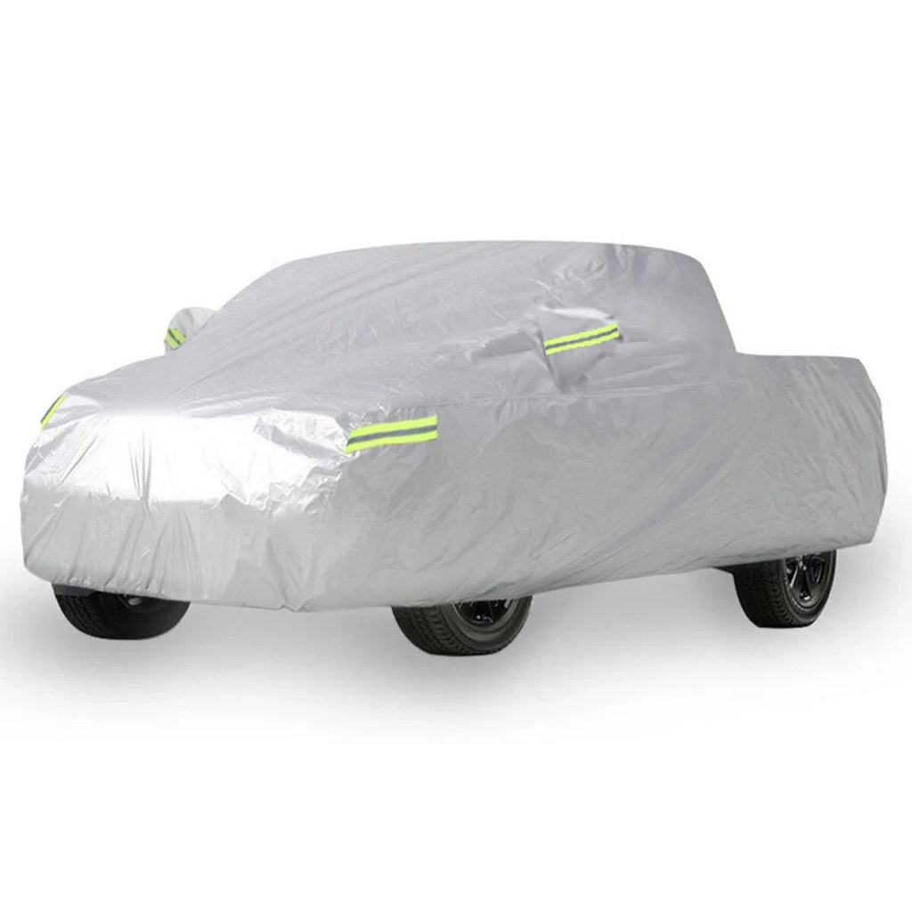 Pickup Truck Cover Waterproof Silver with Reflective Strip Universal