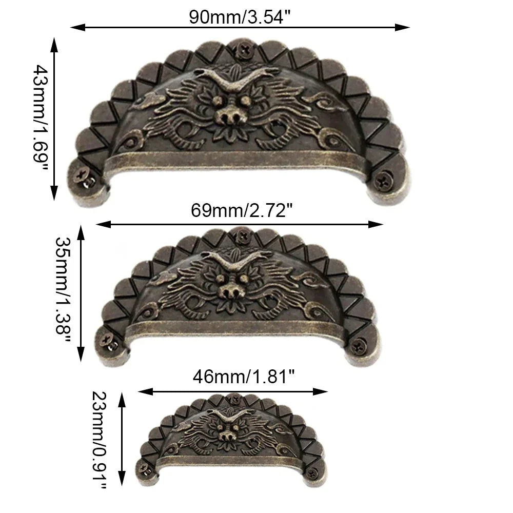 Set of 4 Zinc Alloy Vintage Dragon Pattern Drawer Pulls