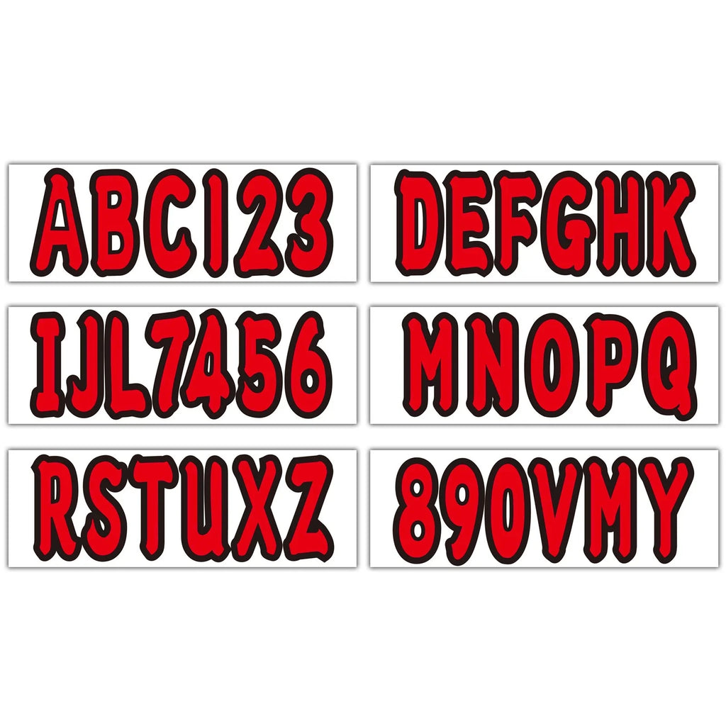 Set of 4 Red Marine Boat Sticker Decals A-Z & 0-9 Numbers