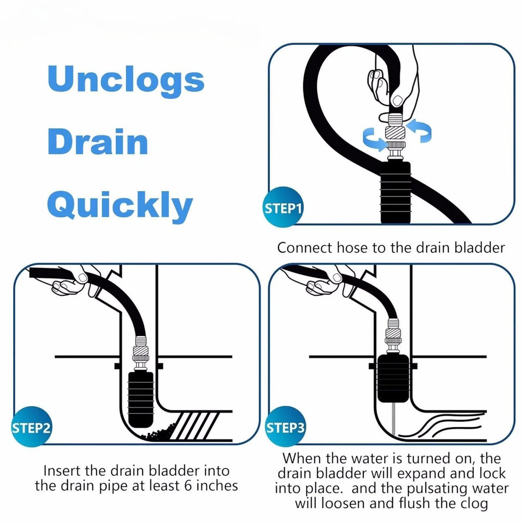 3 Pcs Rubber Drain Cleaning Bladders for (1-6 inches)