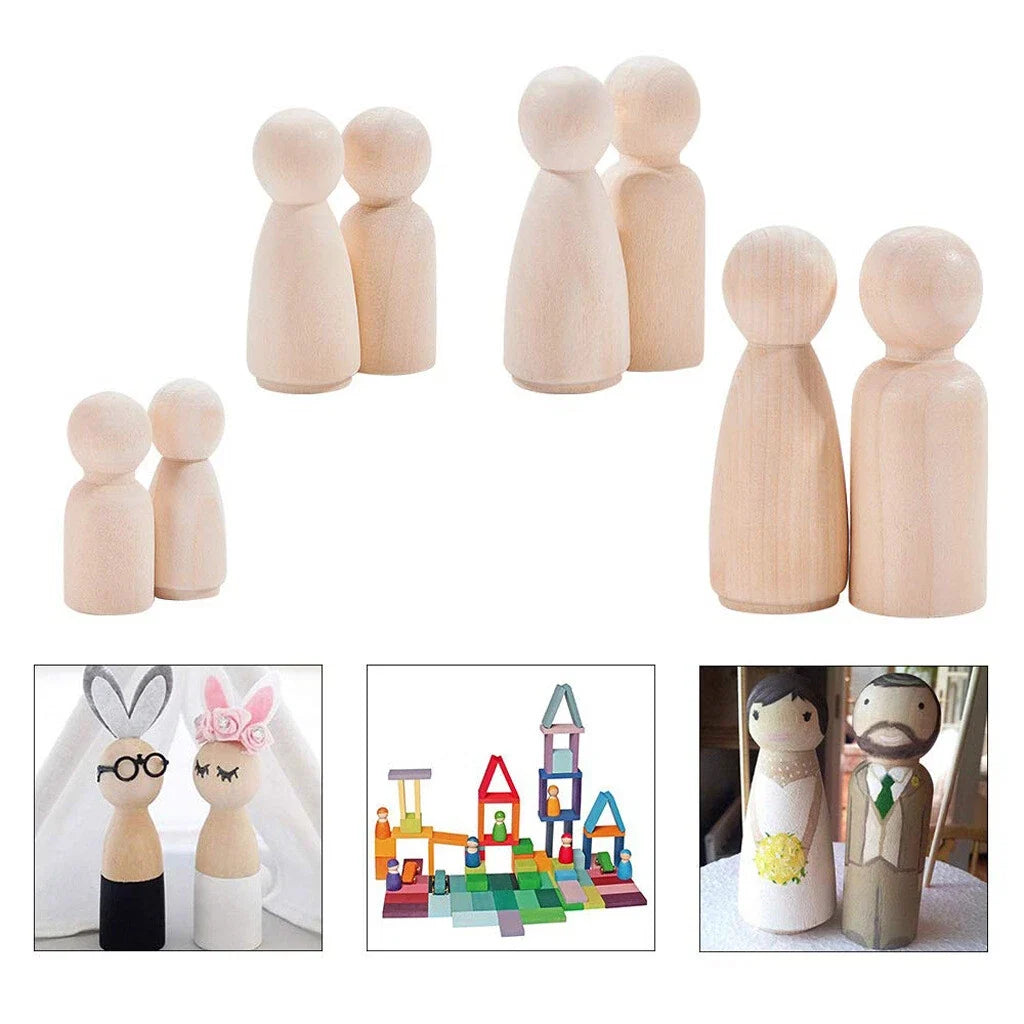 Set of 10 Wooden Peg Dolls for DIY Wedding Cake Toppers