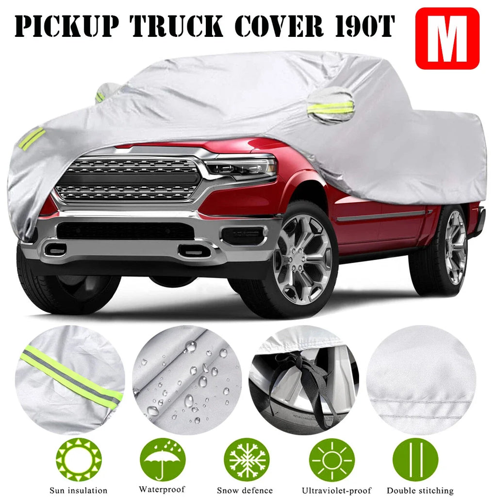 Pickup Truck Cover Waterproof Silver with Reflective Strip Universal