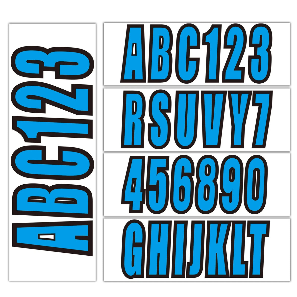 Set of 4 Solid Blue Numbers and Letters Decal Kits 3" for Boats & PWCs