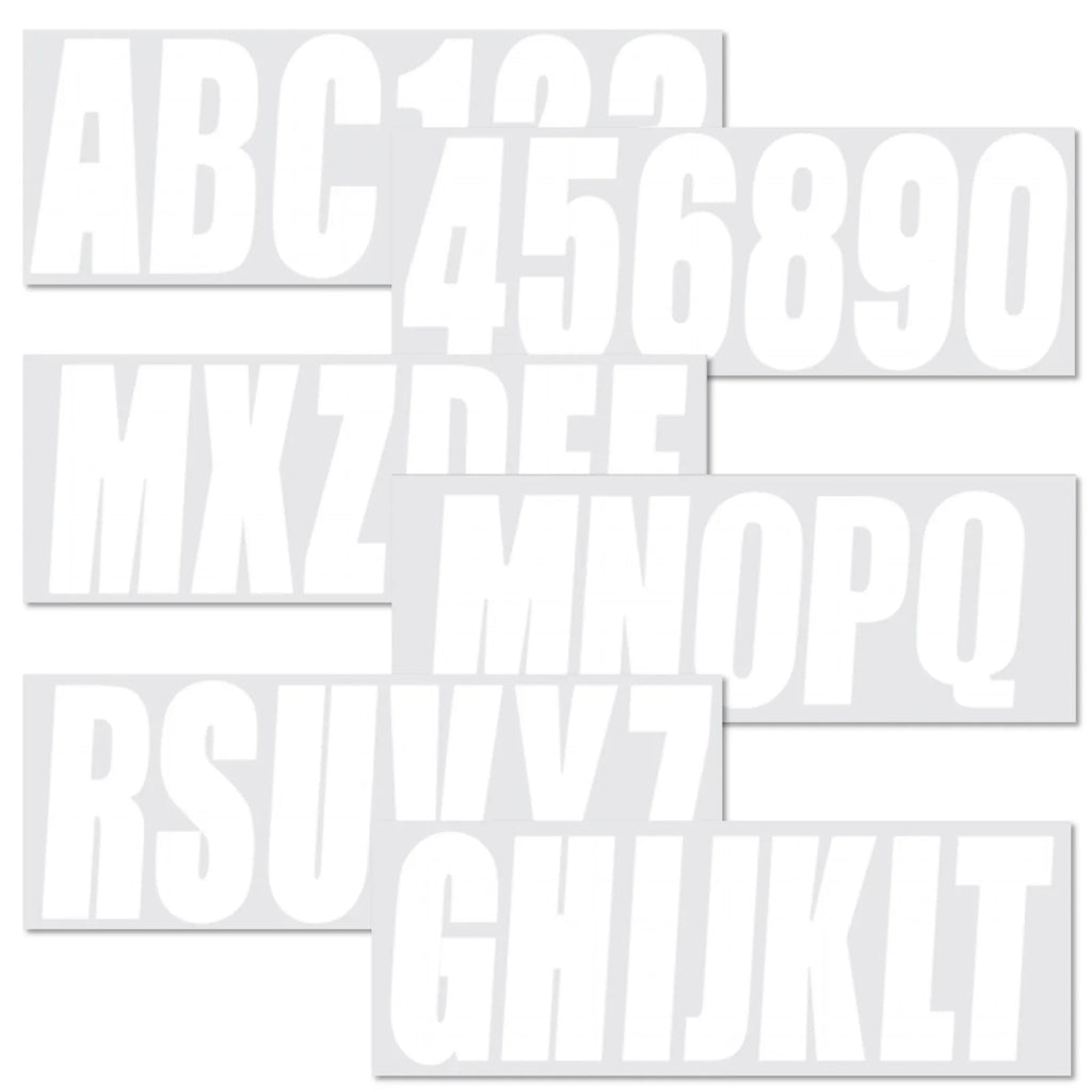 Set of 4 White Decals for Boat Registration A-Z & 0-9