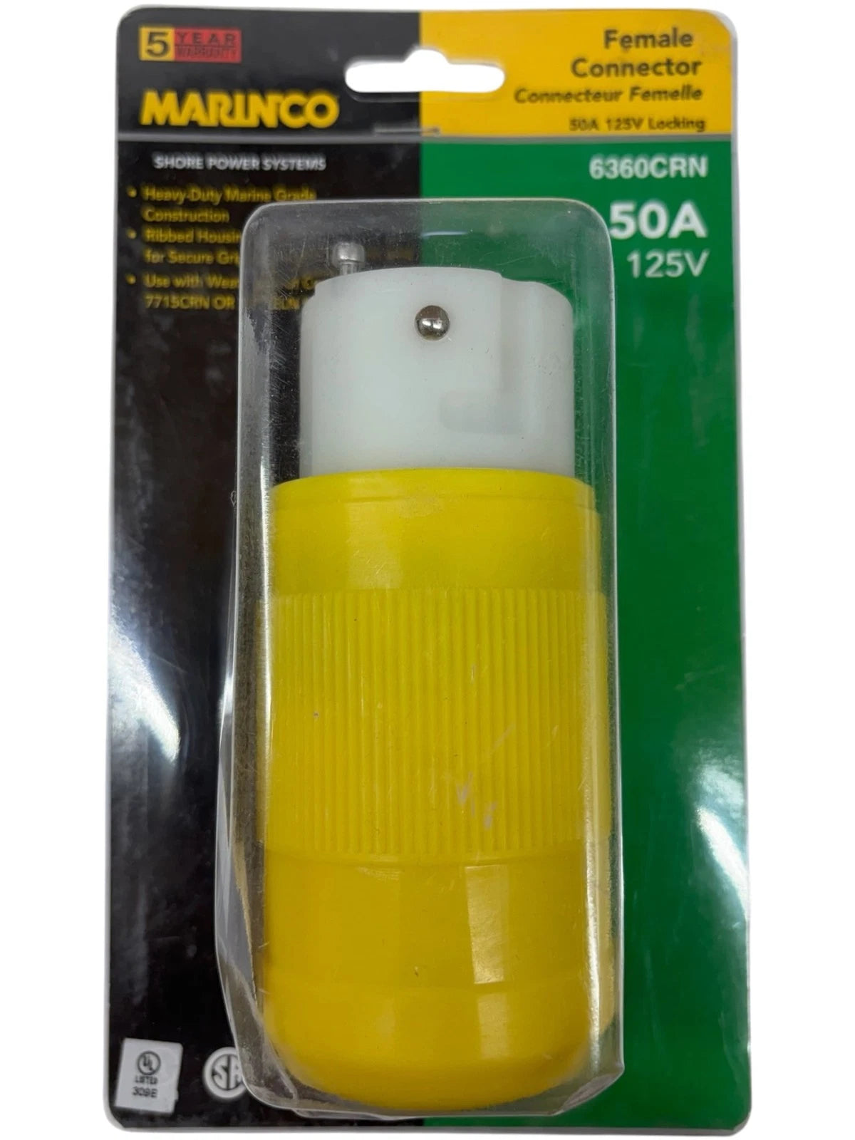 Marinco 6360CRN Marine 50A 125V 3-Wire Female Locking Shore Power Connector