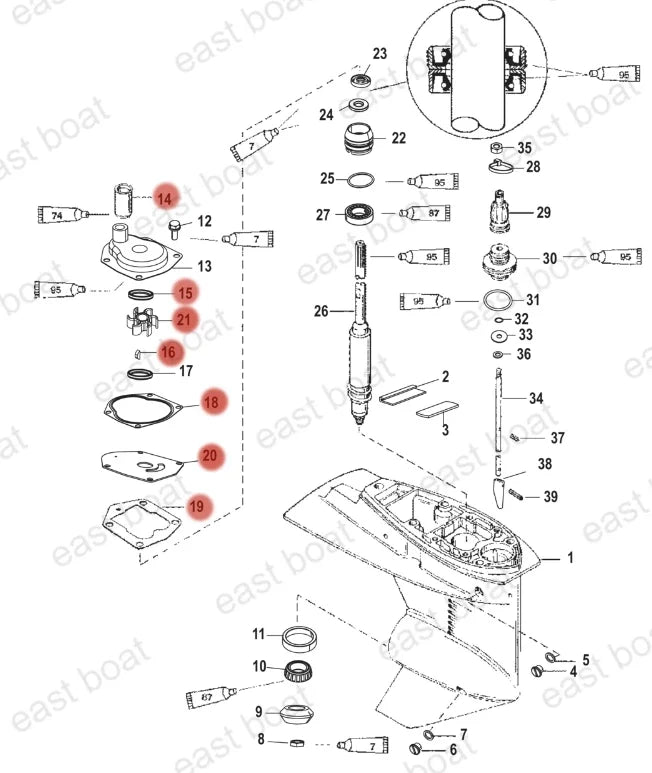 Water Pump Impeller Kit for Mercury Mariner 40-50 hp (821354A2, 8508910)