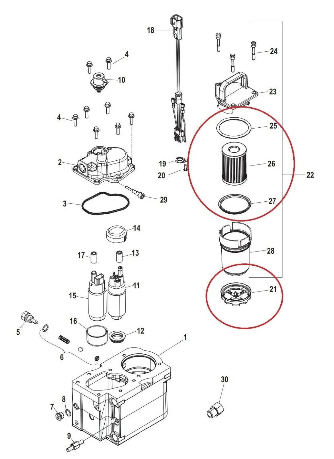 Fuel Filter for MerCruiser 5.7L 350 V8 GM MAG MPI (1A300000 & Up)