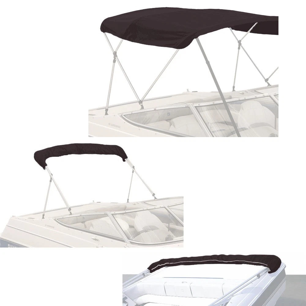 Bimini Top Boat Cover Canvas Fabric Black with Boot Fits 3BOW 72"L 36"H 91"-96"W