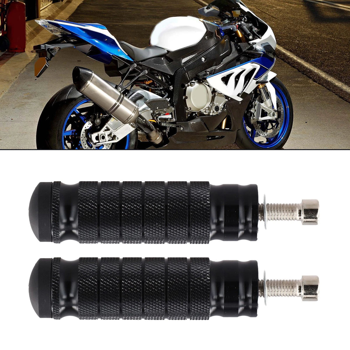 Motorcycle Rearset Foot Pegs Aluminum 2Pcs Black AntiSkid Footrests for Bikes