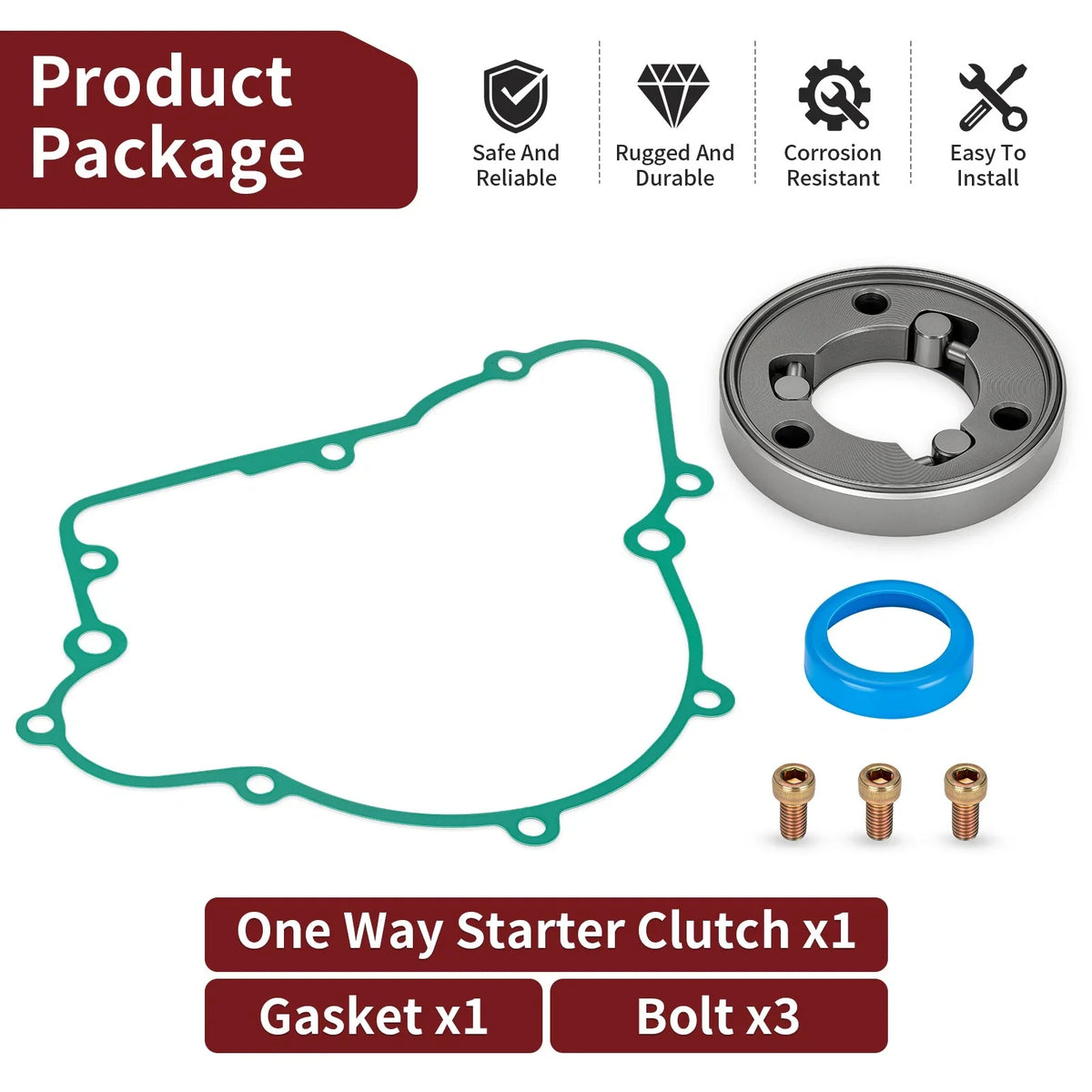 Starter Clutch One Way Bearing Gasket Bolt for Kawasaki Bayou 220 250 (1993–2004) 13193-1002